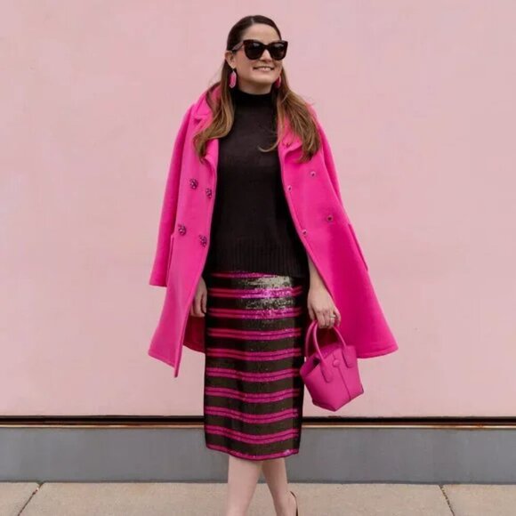 J Crew Pencil Skirt Sequin Stripe Brown & Pink Skirt - Picture 1 of 8